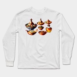 Moroccan Cuisine Food Kitchen in vibrant vector style Long Sleeve T-Shirt